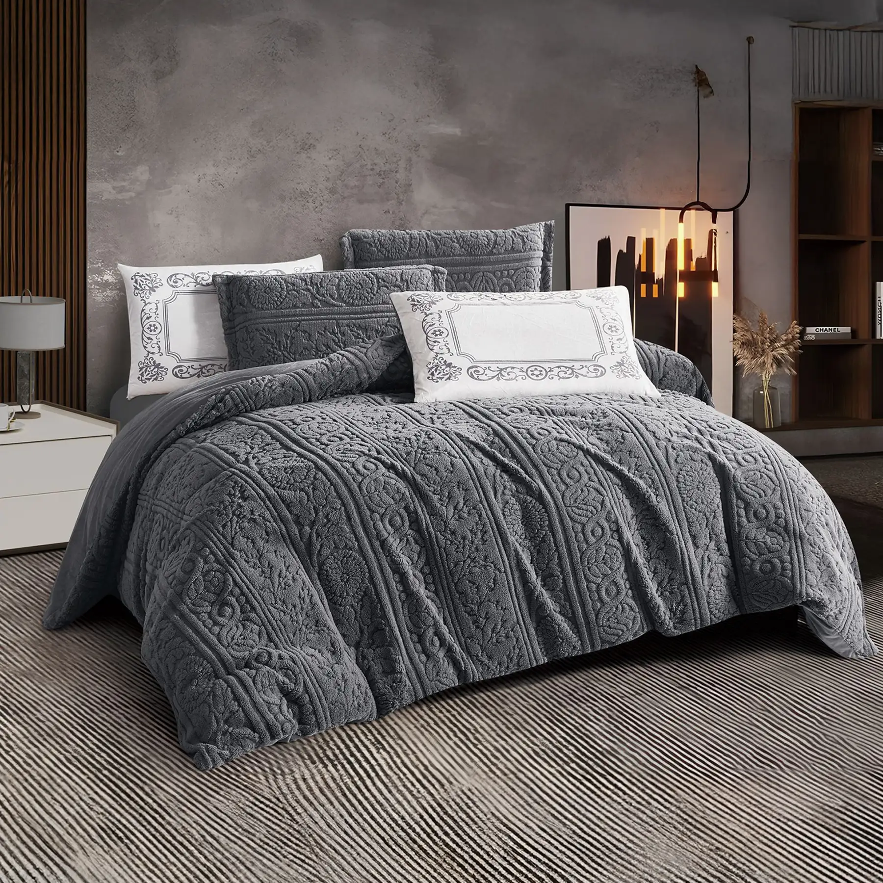 King Size Winter Comforter Set 6 PCS,Gray