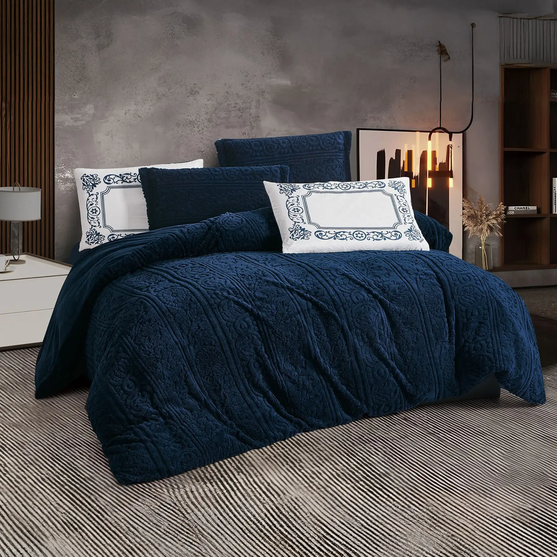 King Size Winter Comforter Set 6 PCS,Navy Blue