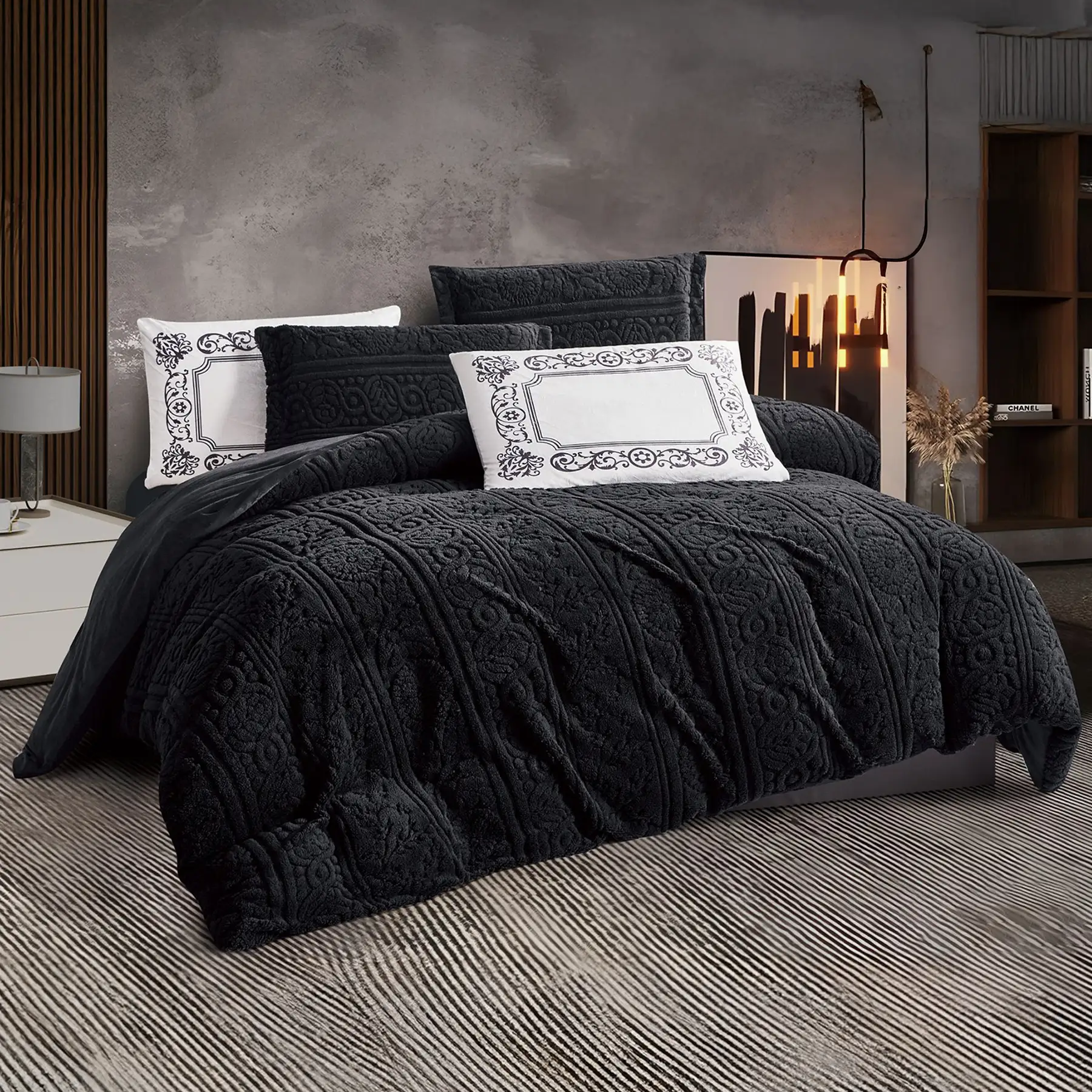 King Size Winter Comforter Set 6 PCS, Black