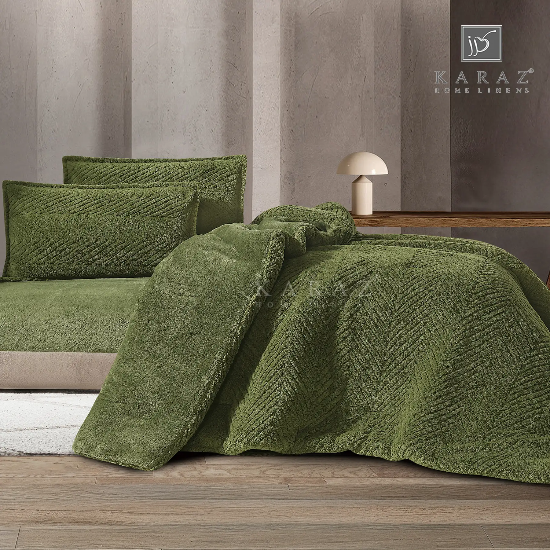 King Size Winter Comforter Set 4 PCS, Olive Green