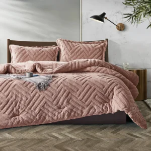 King Size Winter Comforter Set 4 PCS, Dusty Pink