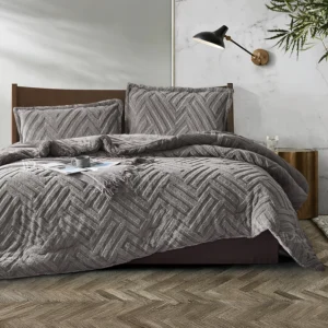 King Size Winter Comforter Set 4 PCS,Dark Gray
