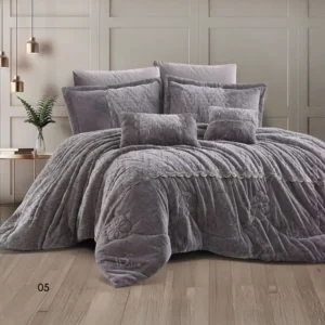 King Size Winter Comforter Set 8 PCS, Dark Gray