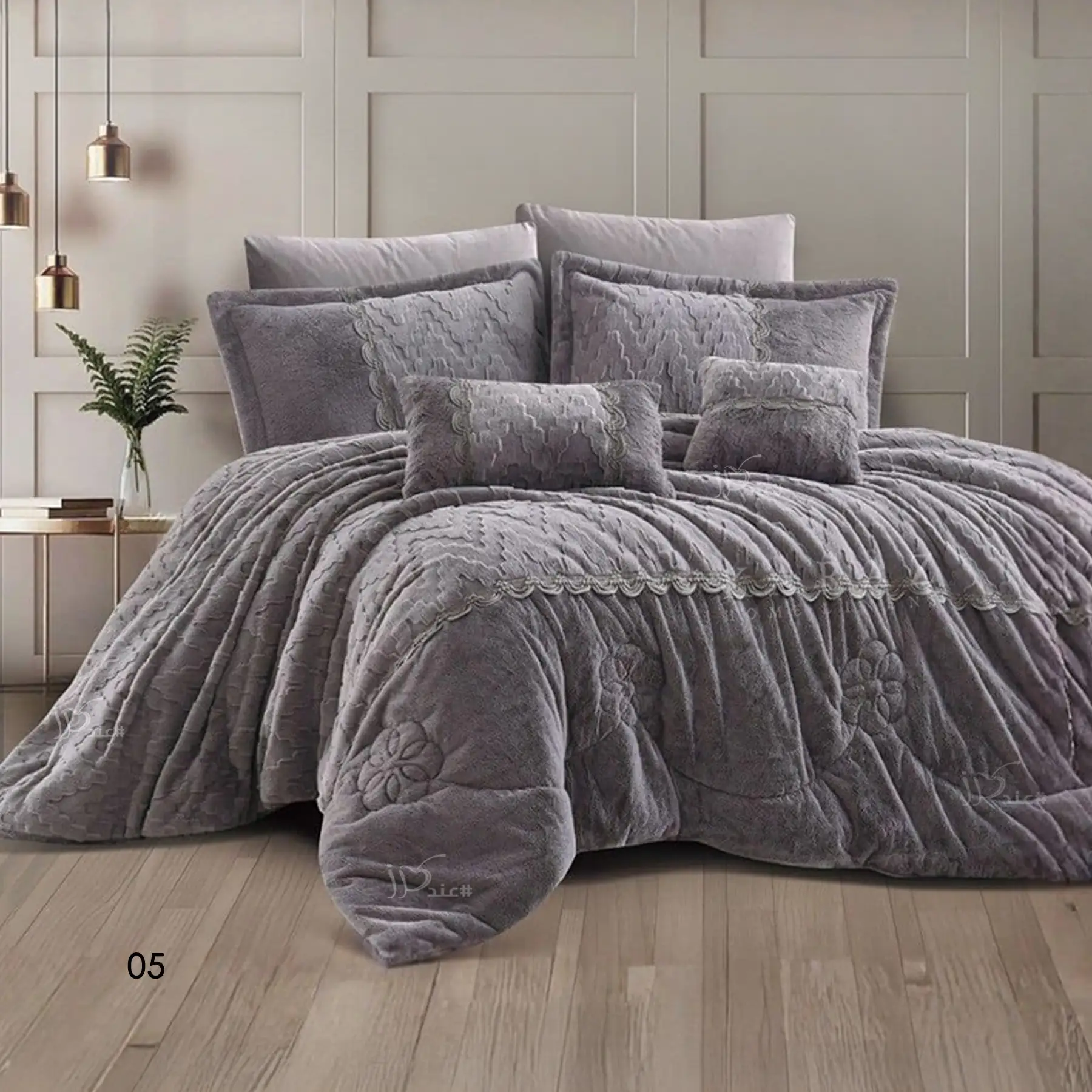 King Size Winter Comforter Set 8 PCS, Dark Gray