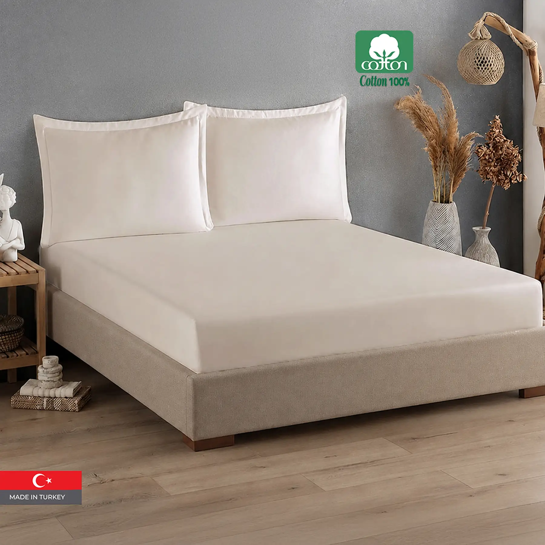 100% Cotton Satin King Size Fitted Sheet Set, 3 PCS