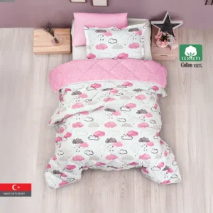 MARS 100% Cotton Turkish Twin Size Comforter Set, 4 Pcs