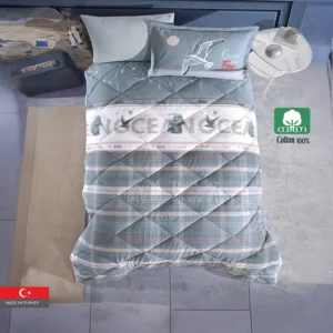 OCEAN 100% Cotton Turkish Twin Size Comforter Set, 4 Pcs